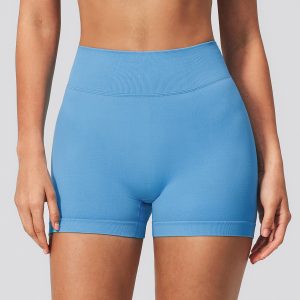 Women Sky Blue High Waist Stretch Slim Fit Workout Cycling Biker Shorts