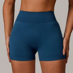 Women Navy Blue High Waist Seamless Tight Fitness Sports Biker Shorts