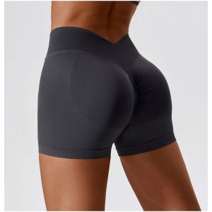 Women Dark Gray V Waist Butt Lift High Waist Running Yoga Biker Shorts
